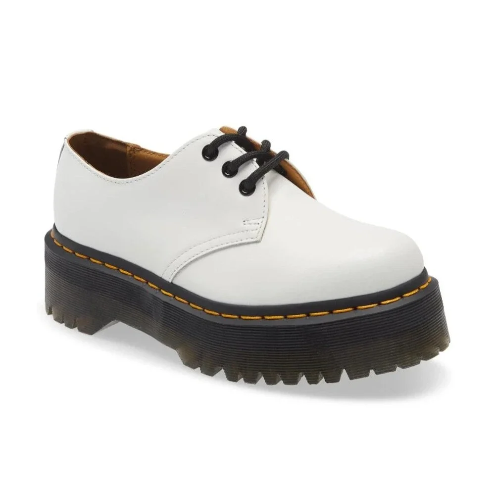 NIB DR‎ MARTENS Women's 1461 Quad Smooth Leather Platform Oxfords White Sz 7 NIB